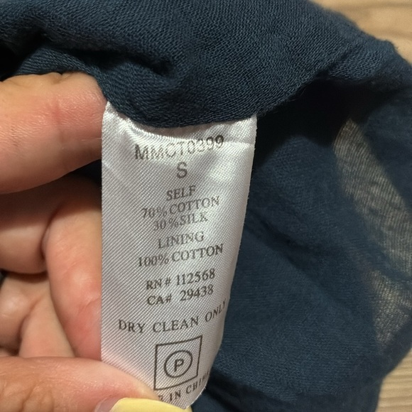 MM Couture embroidered Silk tunic Navy Women S Puff sleeves Round split neck - Picture 3 of 8